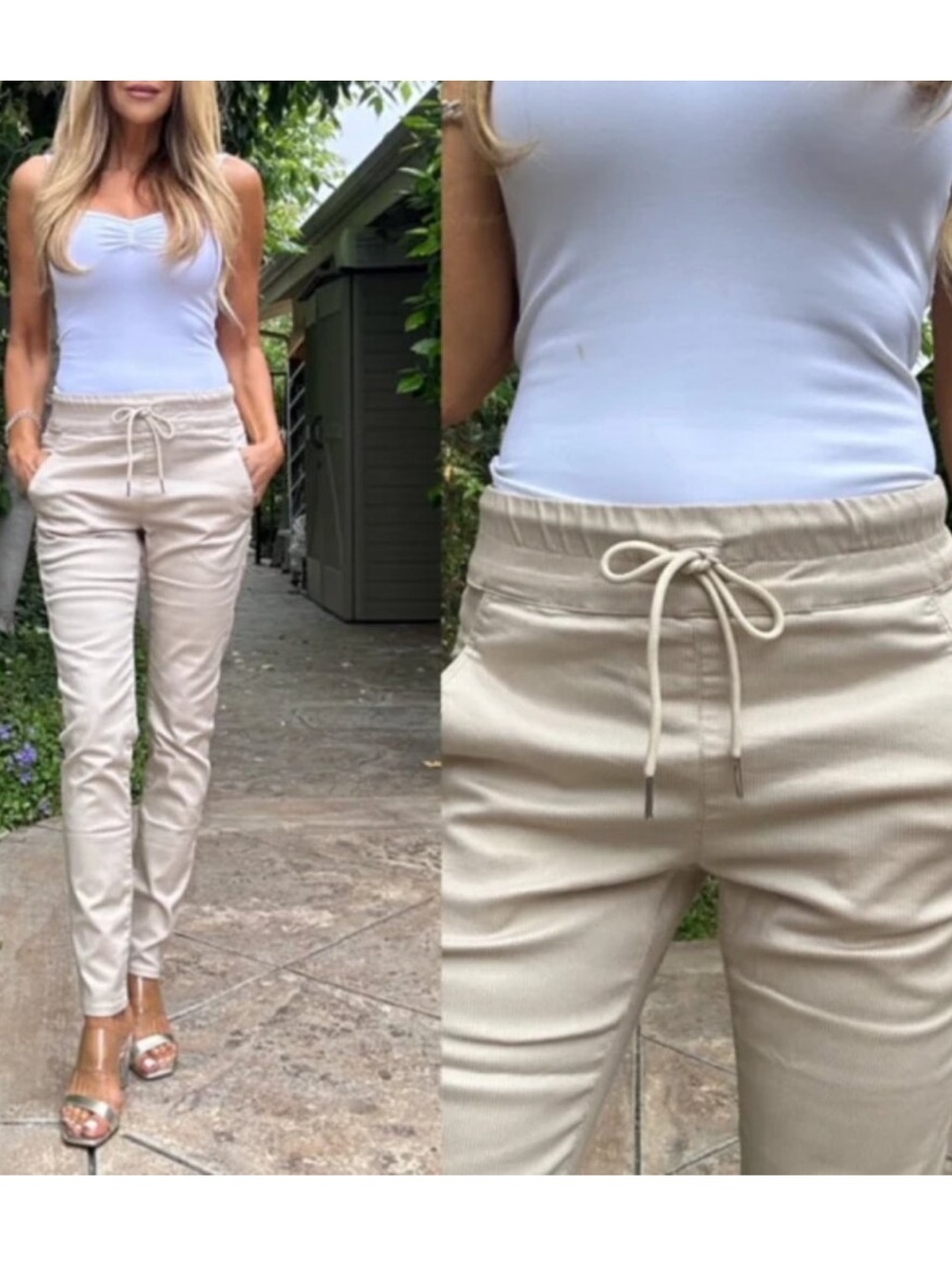 Bevy Flog Shely Pinstripe Creme Beige Stripe Skinny Pant Size 26 Minimalist Fall